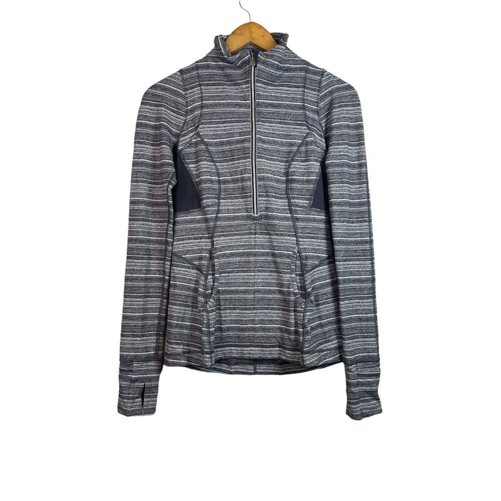Lululemon Women's Rulu Pace Setter Half Zip Pullover Stripe Grey Slate Size 6